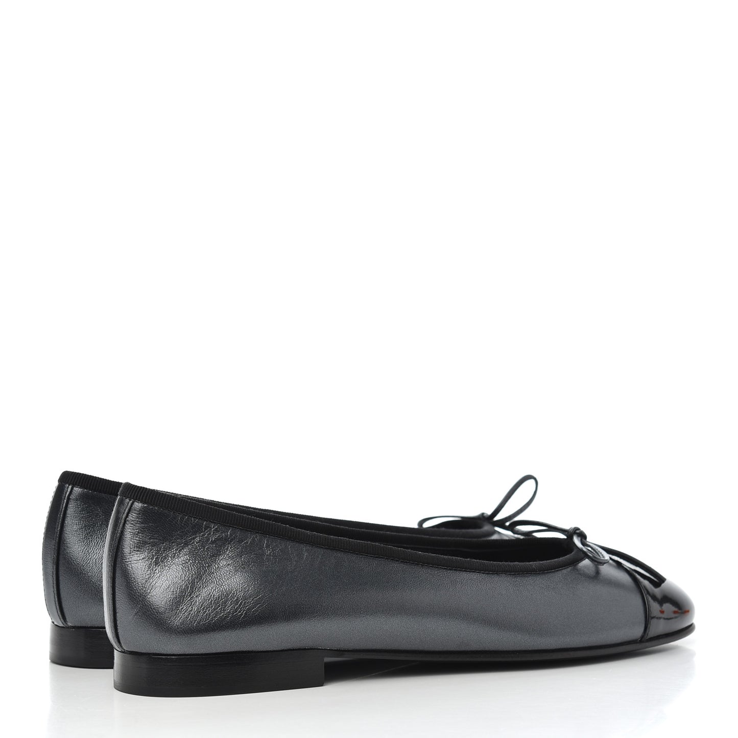 Pearly Calfskin Patent Cap Toe Ballerina Flats 39 Black