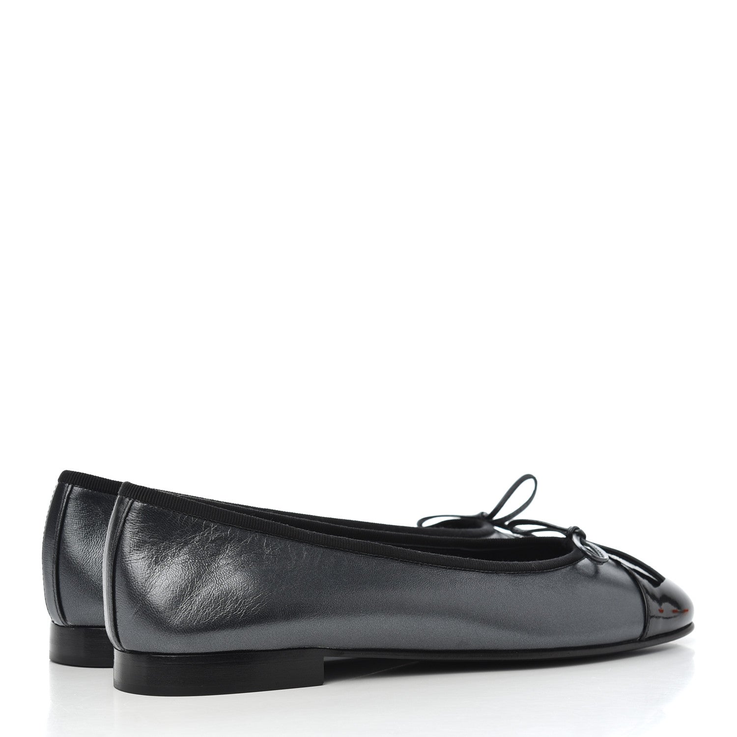 Chanel Pearly Calfskin Patent Cap Toe Ballerina Flats 39 Black 4 of 10