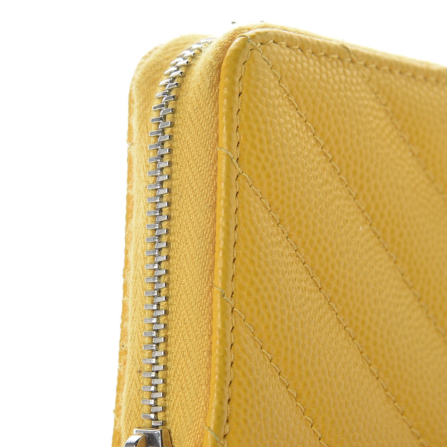 Caviar Chevron Quilted Zip Coin Purse Yellow