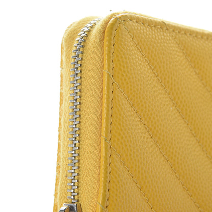 Chanel Caviar Chevron Quilted Zip Coin Purse Yellow 9 of 10