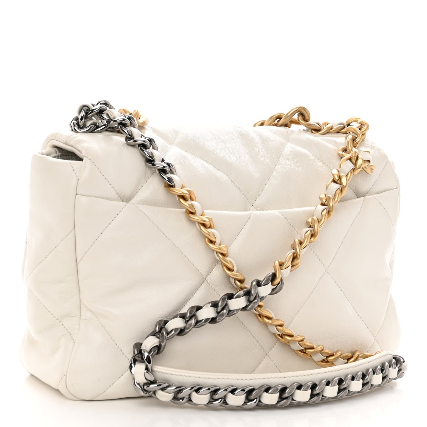 Lambskin Quilted Large Chanel 19 Flap White
