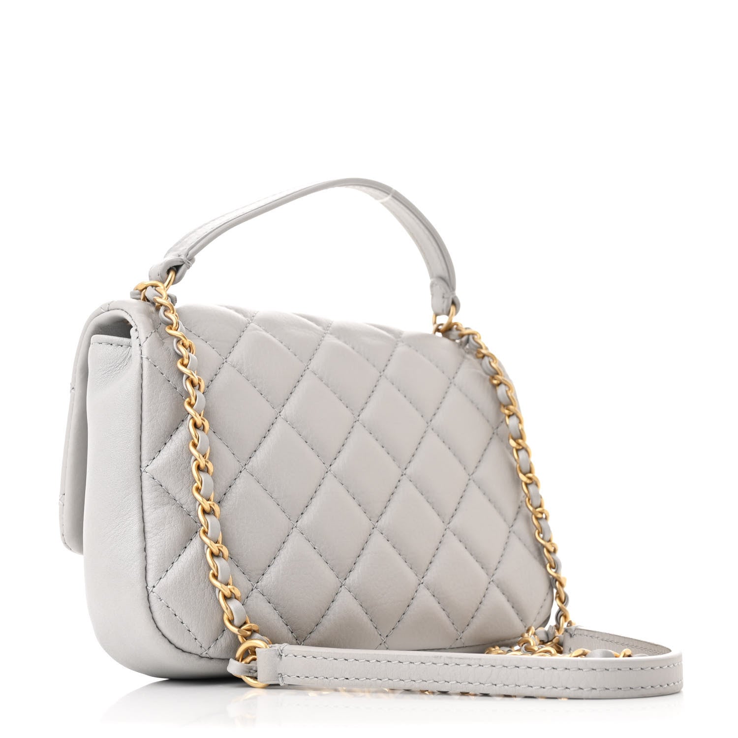 Chanel Calfskin Quilted Top Handle Flap Light Grey 3 of 10