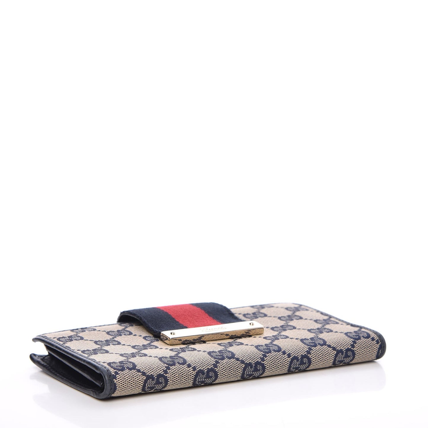 Monogram Calfskin Ladies Web Long Wallet Beige Blue
