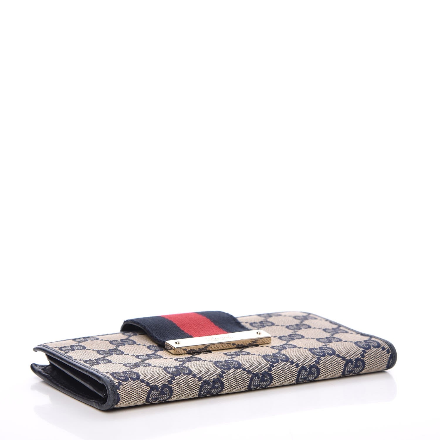 Gucci Monogram Calfskin Ladies Web Long Wallet Beige Blue 4 of 10