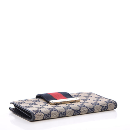 Gucci Monogram Calfskin Ladies Web Long Wallet Beige Blue 4 of 10