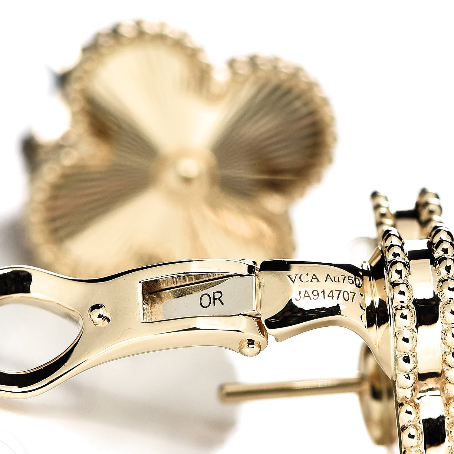 Van Cleef & Arpels 18K Yellow Gold Guilloche Vintage Alhambra Earrings 3 of 5