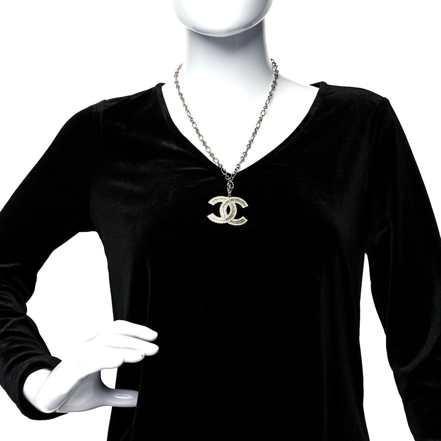 Crystal Glass CC Pendant Necklace Silver