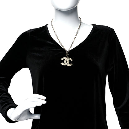 Chanel Crystal Glass CC Pendant Necklace Silver 2 of 5