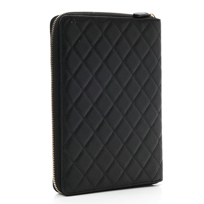 Chanel Caviar Quilted Zip Around Notebook Agenda Cover Black 3 of 8