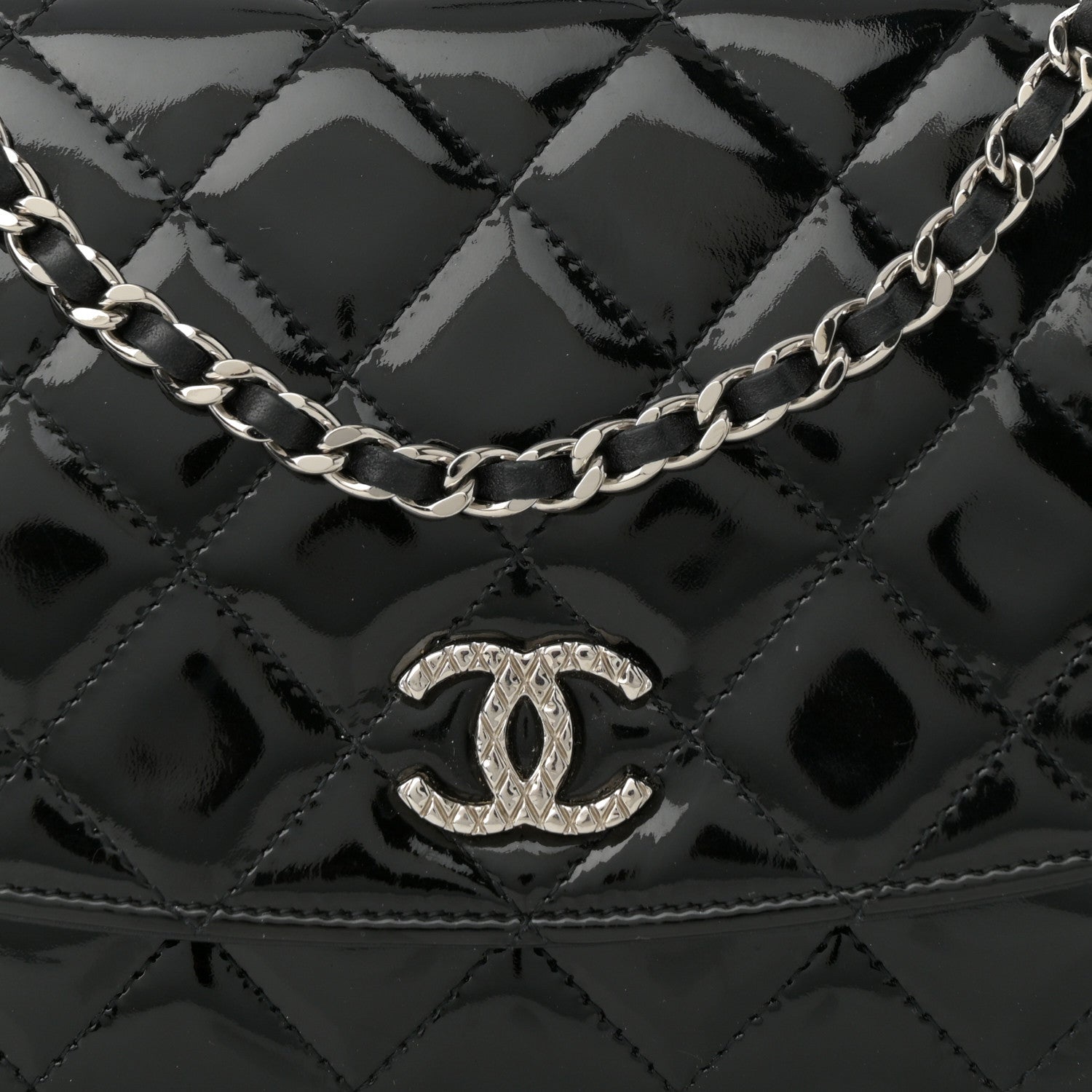 Chanel Patent Quilted Brilliant Wallet On Chain WOC Black 8 of 13