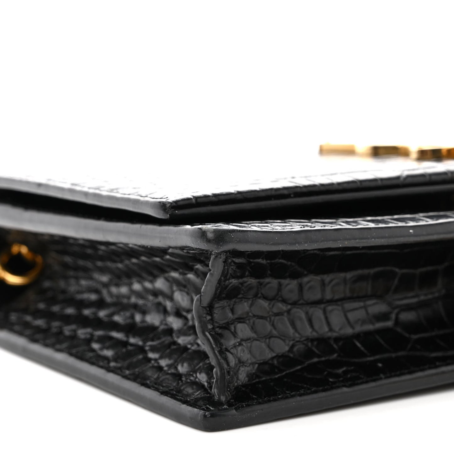 Calfskin Crocodile Embossed Kate Monogram Tassel Chain Wallet Black