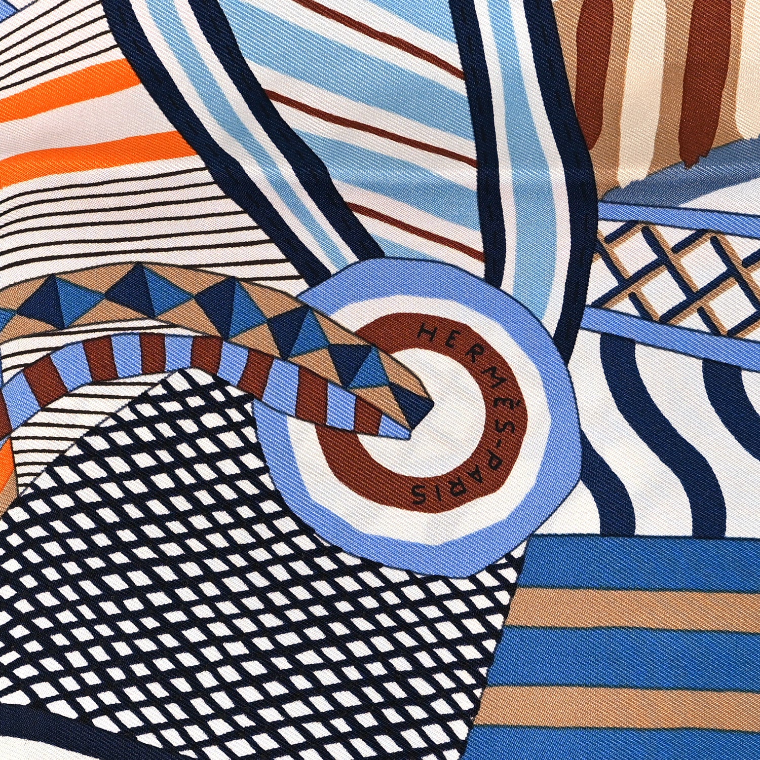 Hermes Silk La Selle Imaginaire Dossard Scarf 90 Bleu Tabac Grenadine 2 of 4