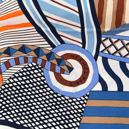 Hermes Silk La Selle Imaginaire Dossard Scarf 90 Bleu Tabac Grenadine 2 of 4