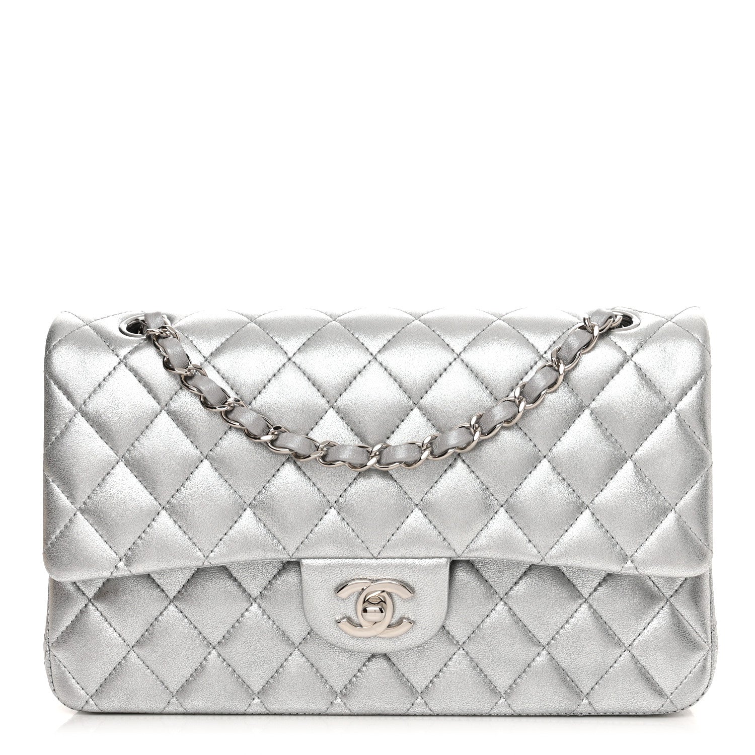 Chanel Metallic Lambskin Quilted Medium Double Flap Silver 1 of 11