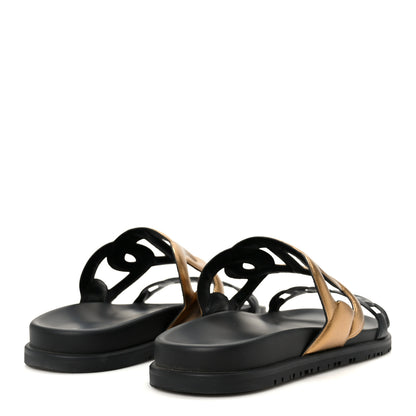 Hermes Metallic Nappa Extra Sandals 40 Black Gold 5 of 8