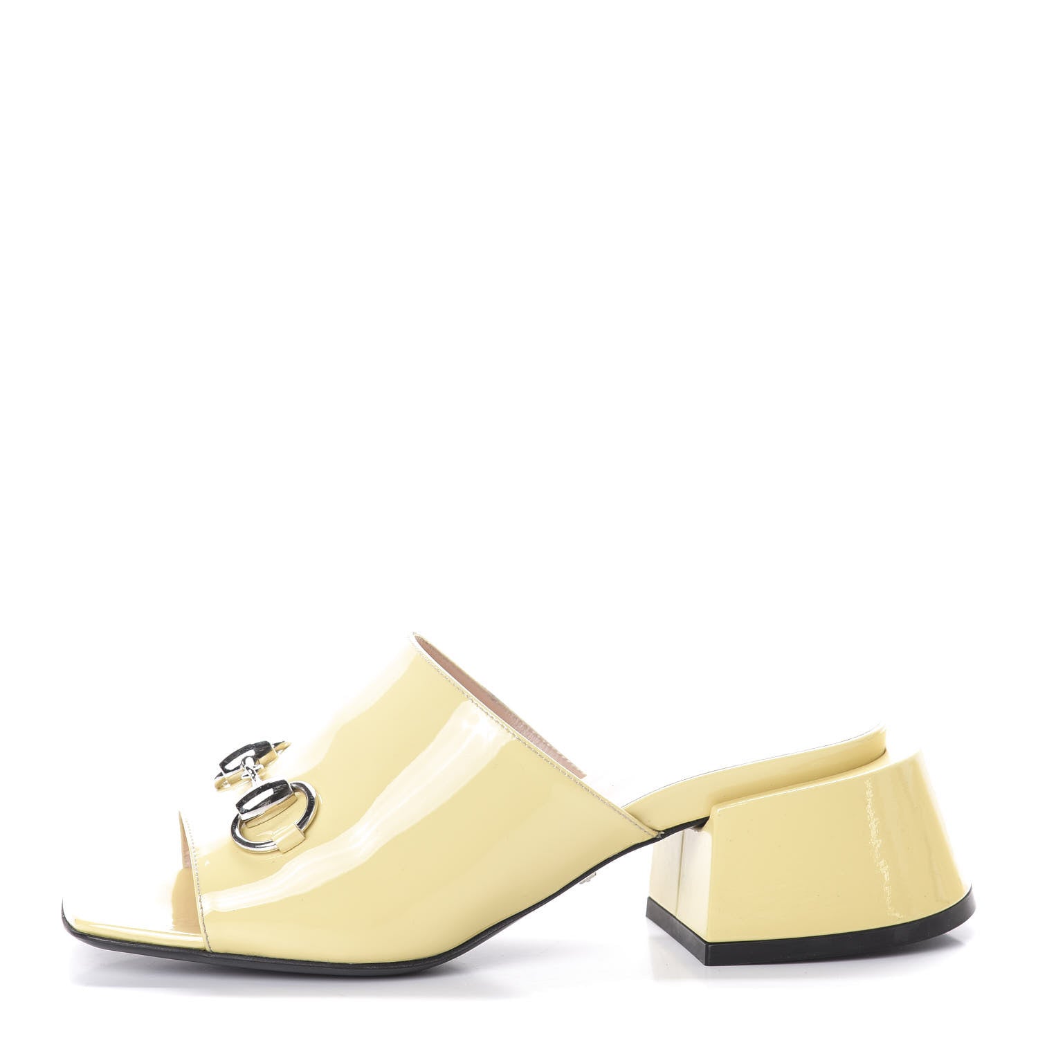 Gucci Patent Lexi Horsebit Mid-Heel Slide Sandals 35 Burro 1 of 7
