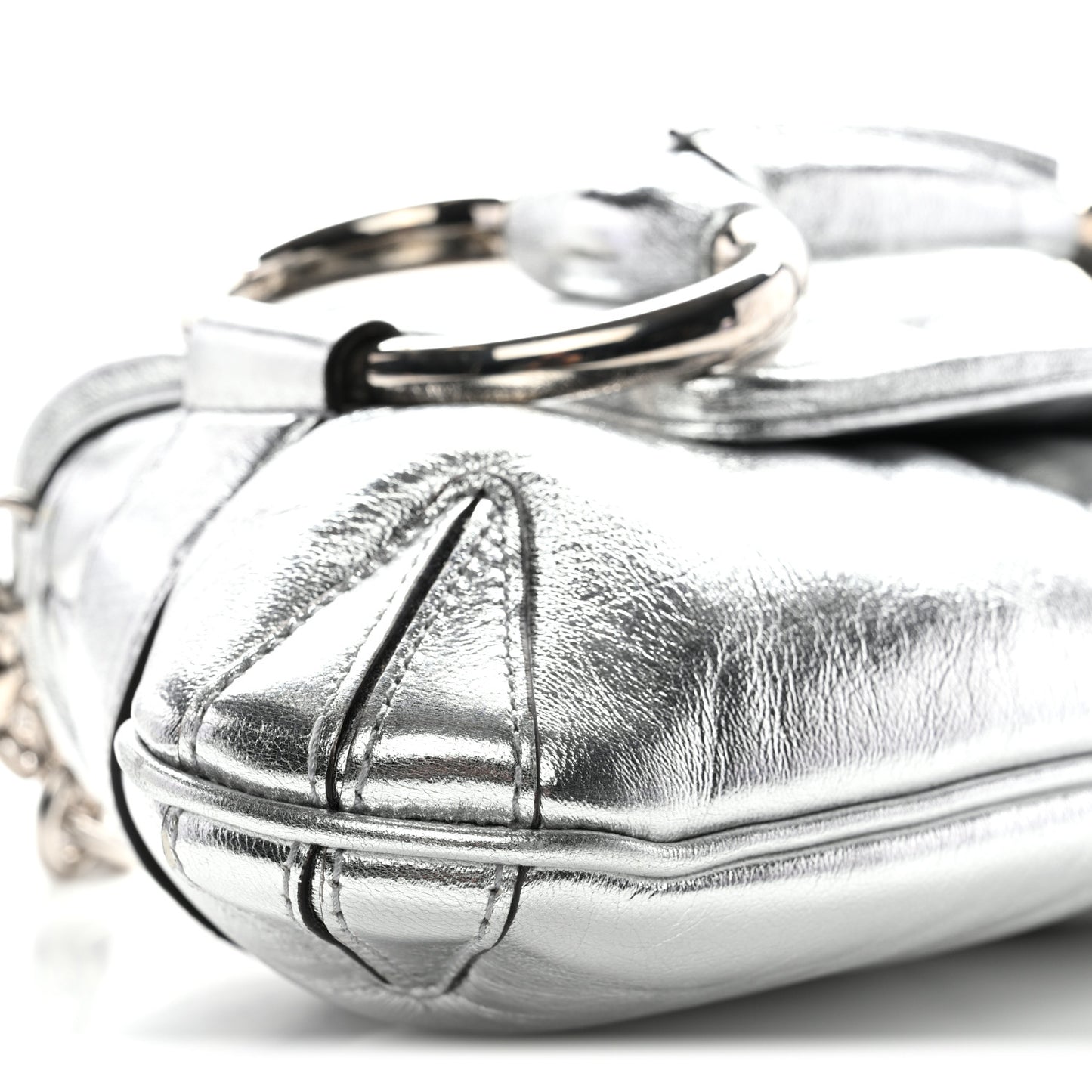 Iridescent Nappa Vertical Matelasse Medium Maxi Horsebit Chain Shoulder Bag Silver