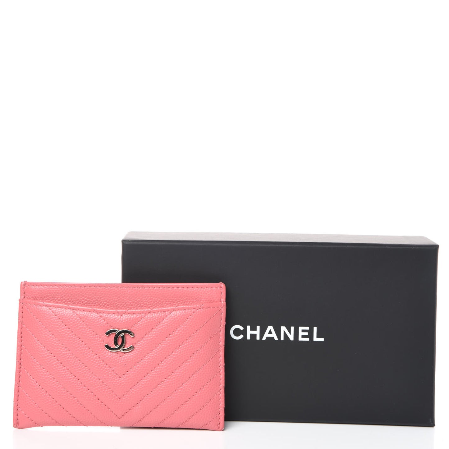 Caviar Chevron Quilted Card Holder Pink