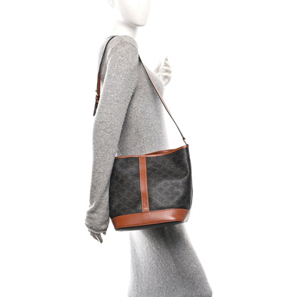 Celine Triomphe Canvas Calfskin Medium Bucket Bag Tan 2 of 11