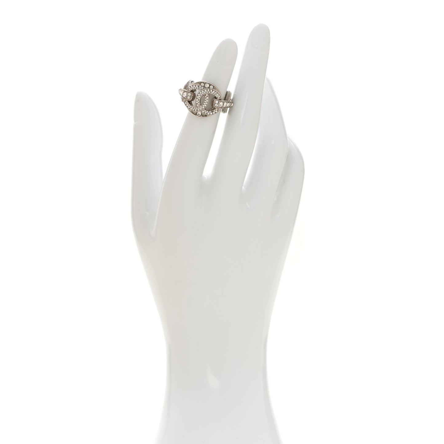 Metal Crystal CC Ring Silver