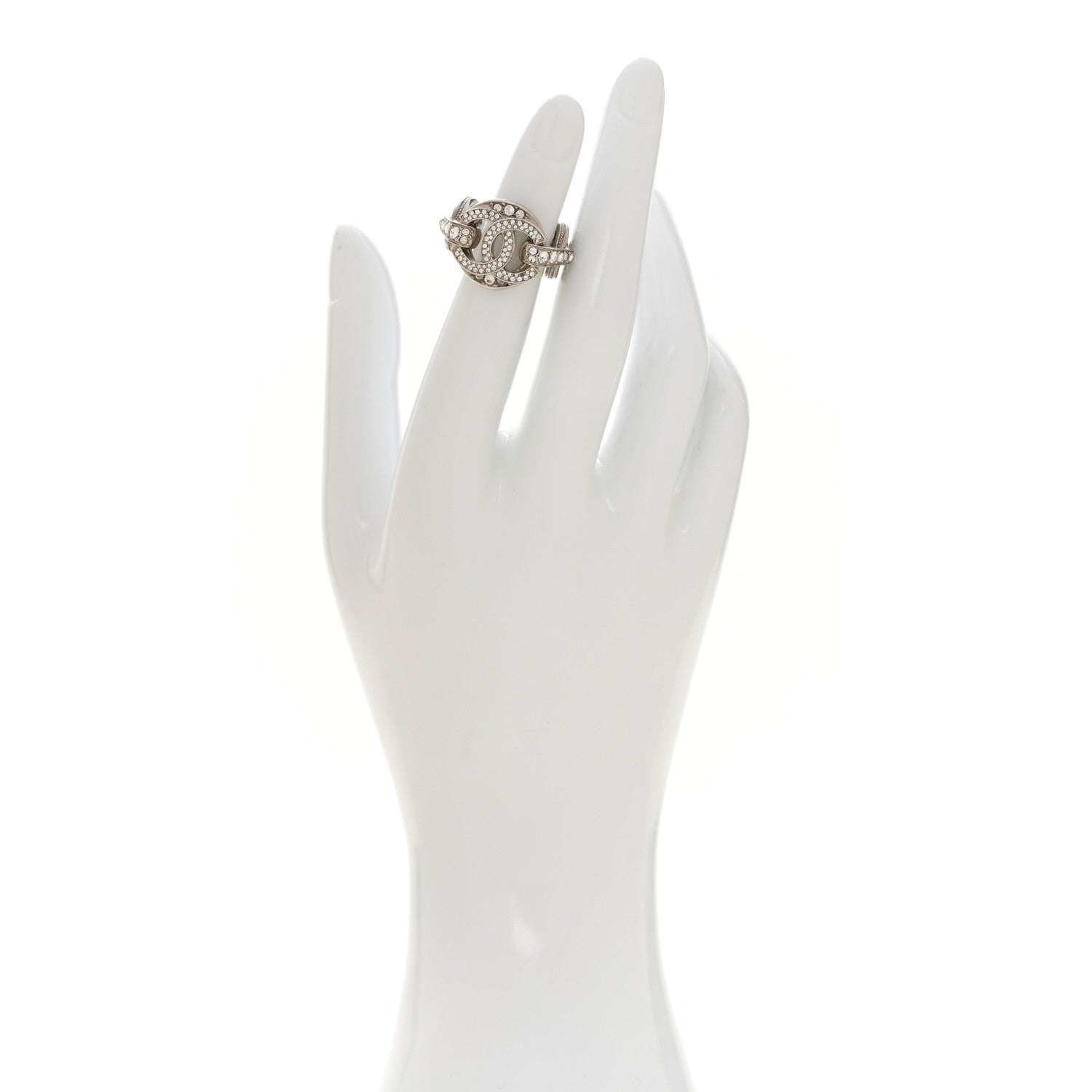 Chanel Metal Crystal CC Ring Silver 2 of 5