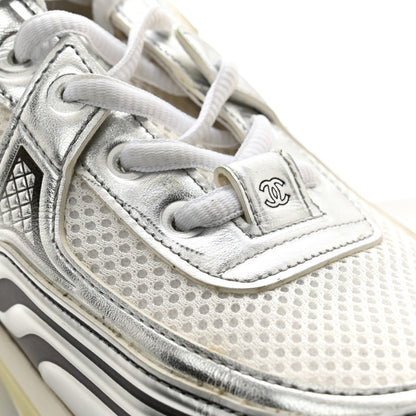 Chanel Fabric Laminated Calfskin Stretch CC Sneakers 40 White Silver 16 of 17