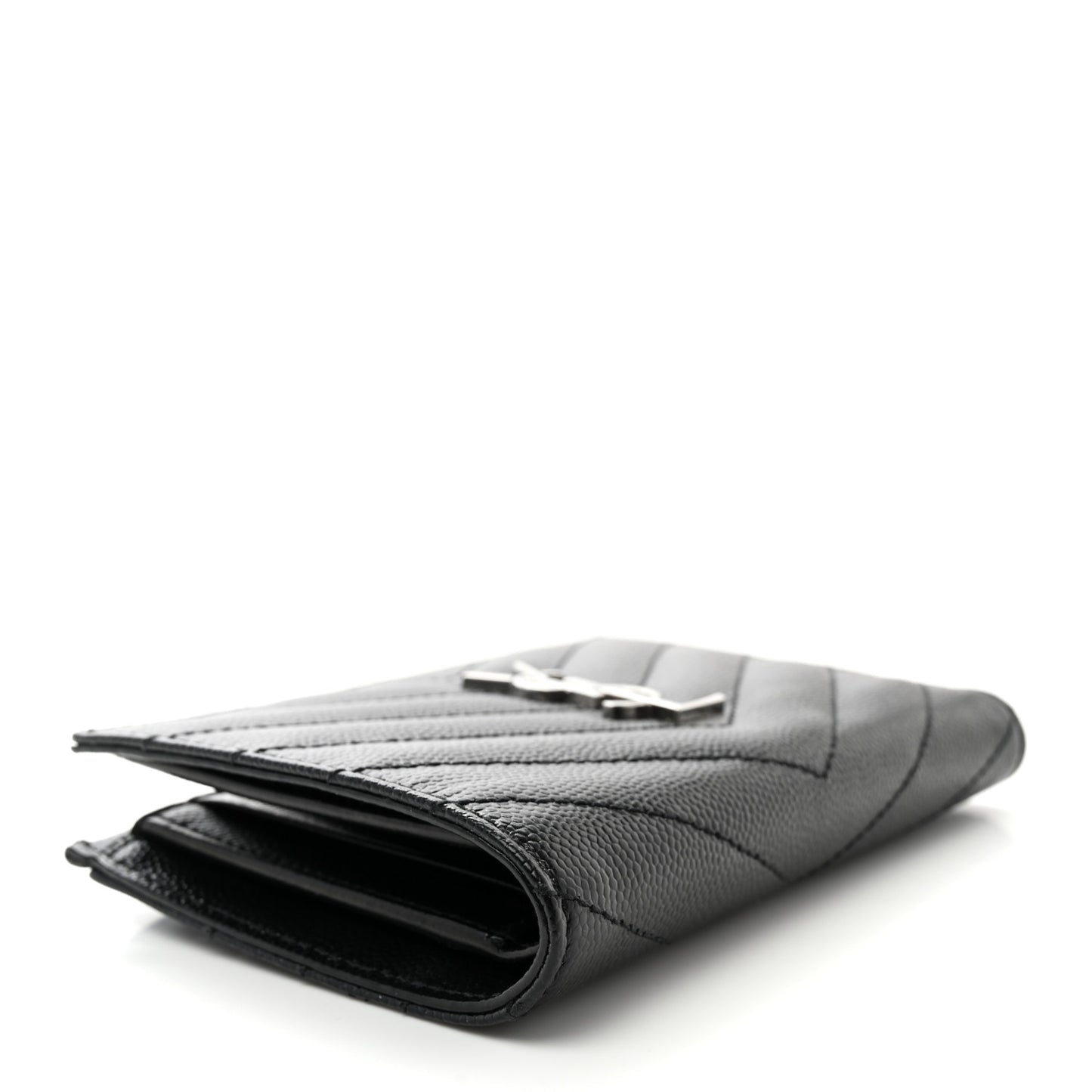 Grain De Poudre Matelasse Chevron Monogram Zipped Two-Part Wallet Black