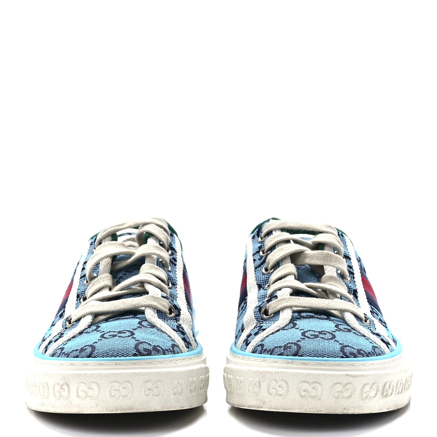 GG Monogram Multicolor Web Womens 1977 Tennis Sneakers 37.5 Light Blue Mystic White