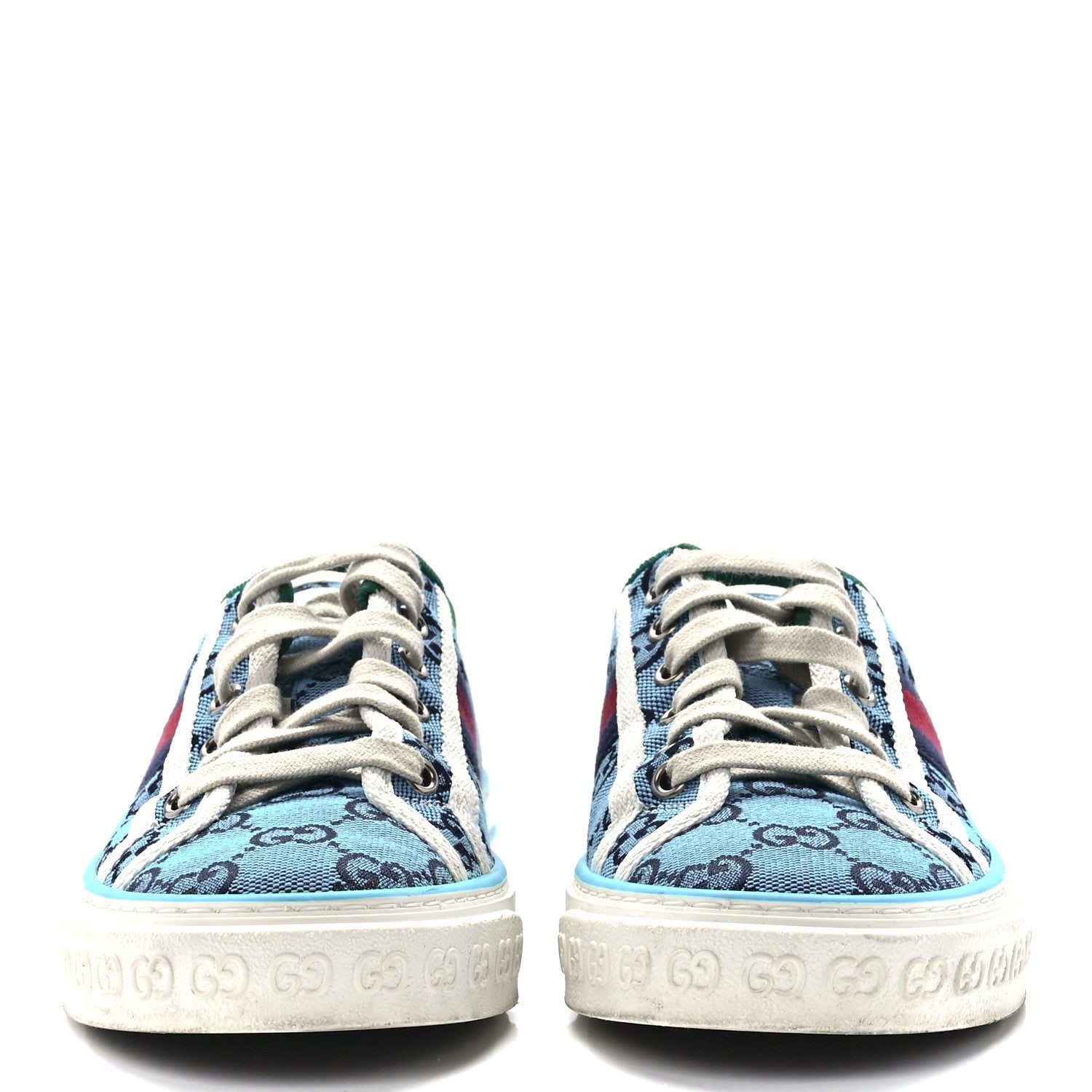 Gucci GG Monogram Multicolor Web Womens 1977 Tennis Sneakers 37.5 Light Blue Mystic White 2 of 8