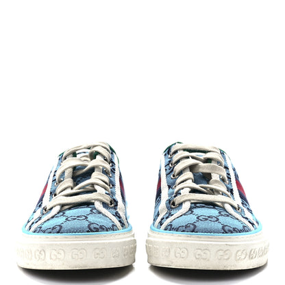 Gucci GG Monogram Multicolor Web Womens 1977 Tennis Sneakers 37.5 Light Blue Mystic White 2 of 8