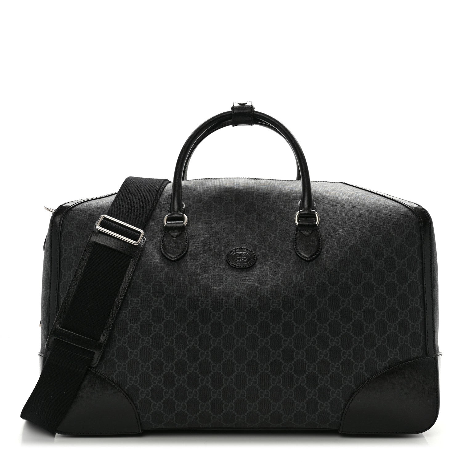 Gucci GG Supreme Monogram Azalea Calfskin Retro Interlocking G Large Duffle Bag Black Grey 1 of 13