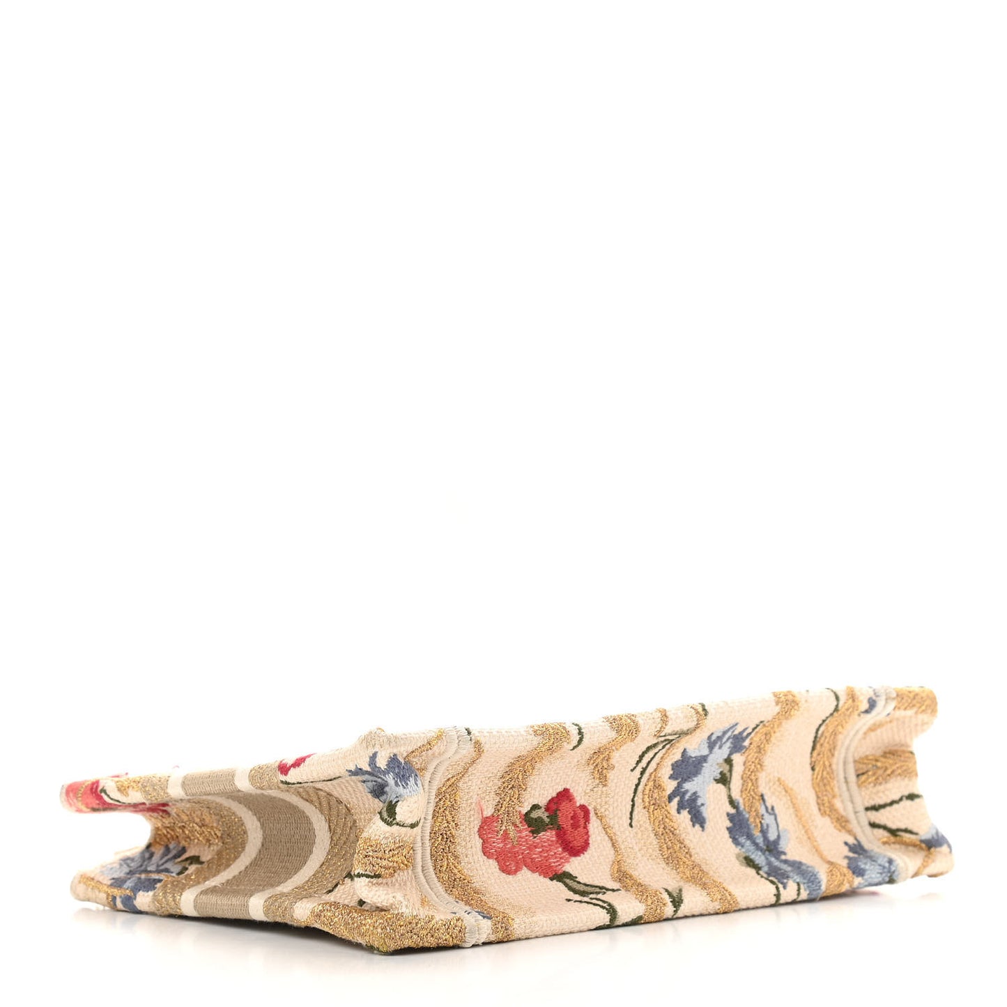 Canvas Embroidered Hibiscus Printed Mini Book Tote Beige Multicolor