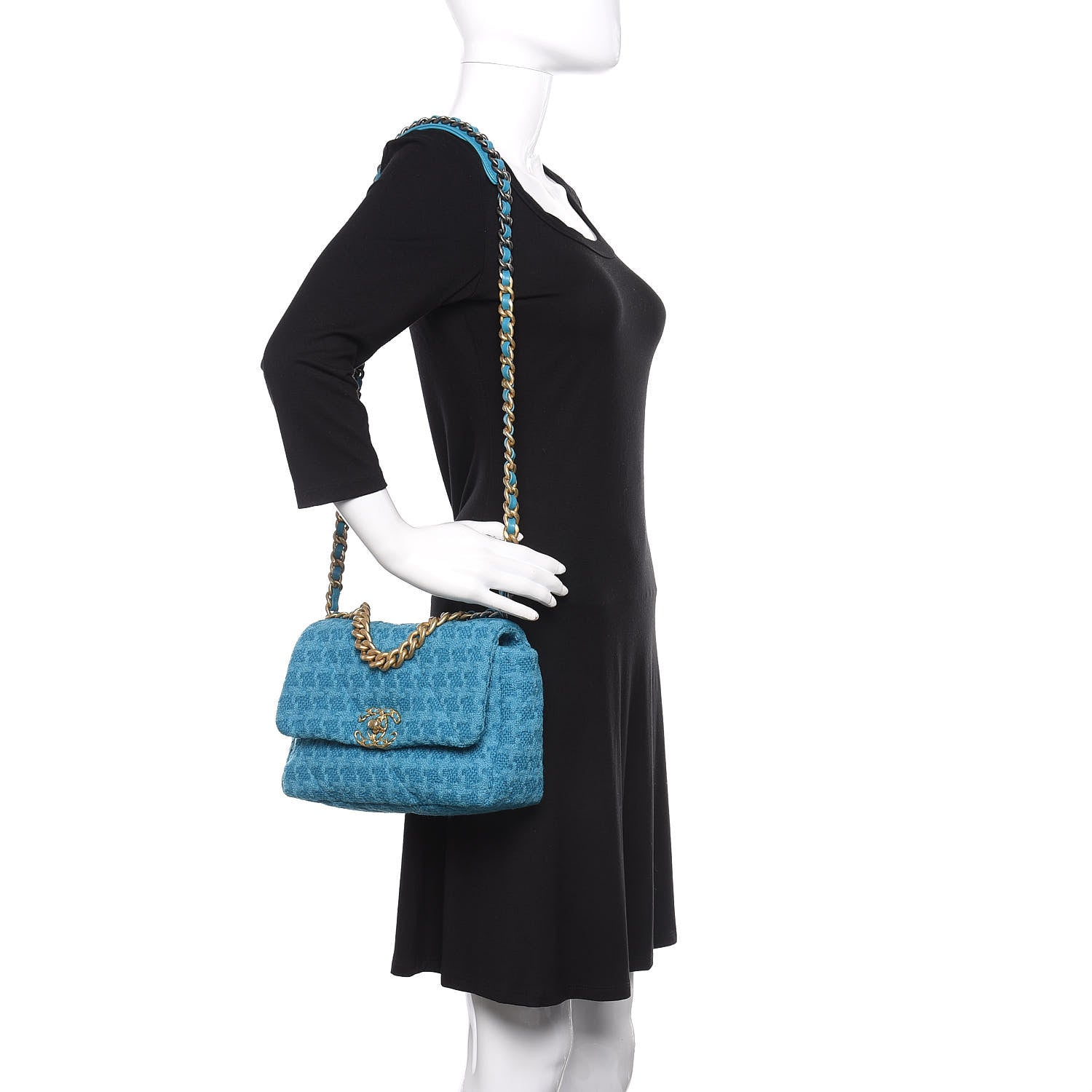 Chanel Tweed Quilted Medium 19 Flap Turquoise 2 of 11