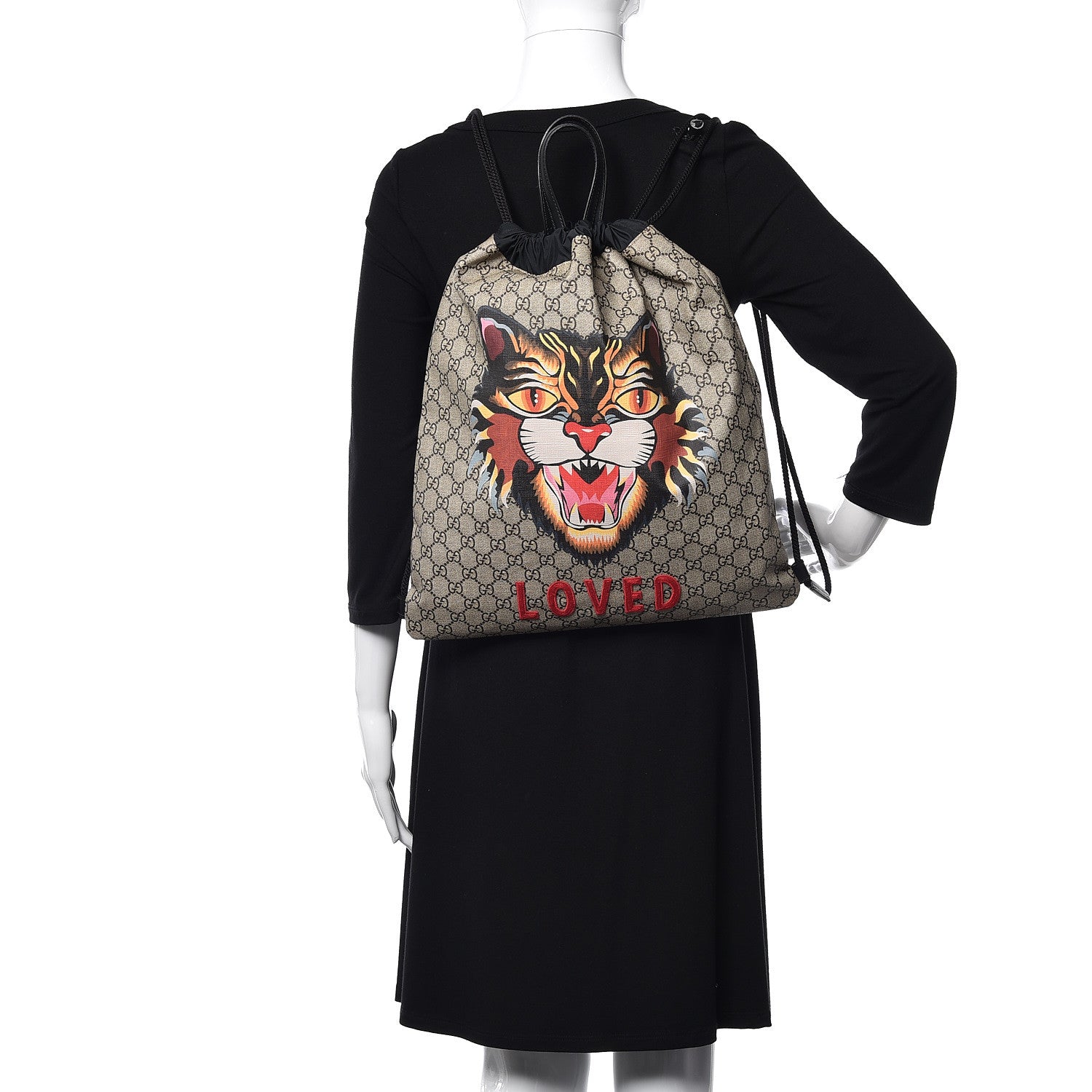Gucci GG Supreme Monogram Angry Cat Drawstring Backpack 2 of 10