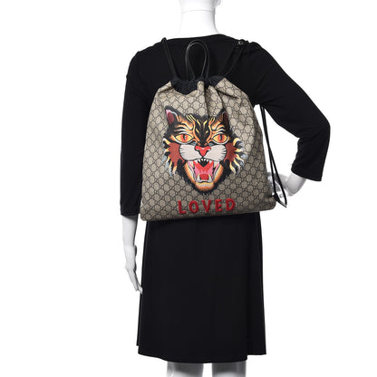 Gucci GG Supreme Monogram Angry Cat Drawstring Backpack 2 of 10