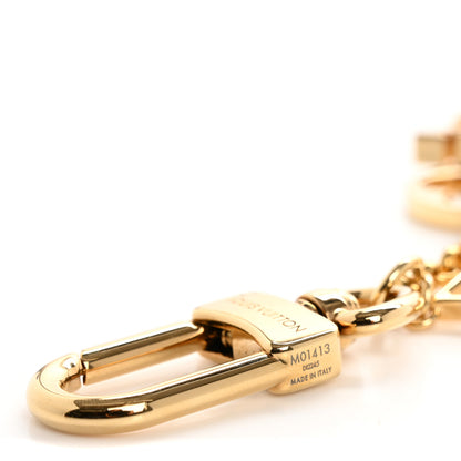 Louis Vuitton Brass Enamel Fleur De Monogram Bag Charm Chain Gold 4 of 5
