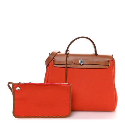 Hermes Vache Hunter Toile Herbag Zip Retourne 31 PM Orange Mecano Fauve 3 of 11