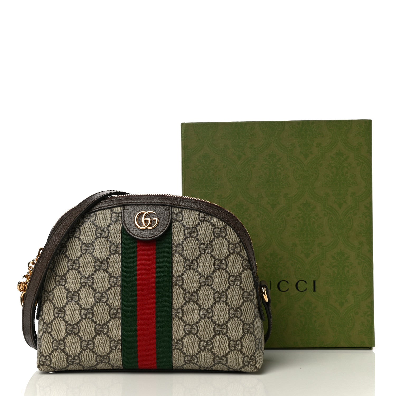 Gucci GG Supreme Monogram Textured Dollar Calfskin Web Small Ophidia Dome Shoulder Bag Beige Ebony New Acero 11 of 11