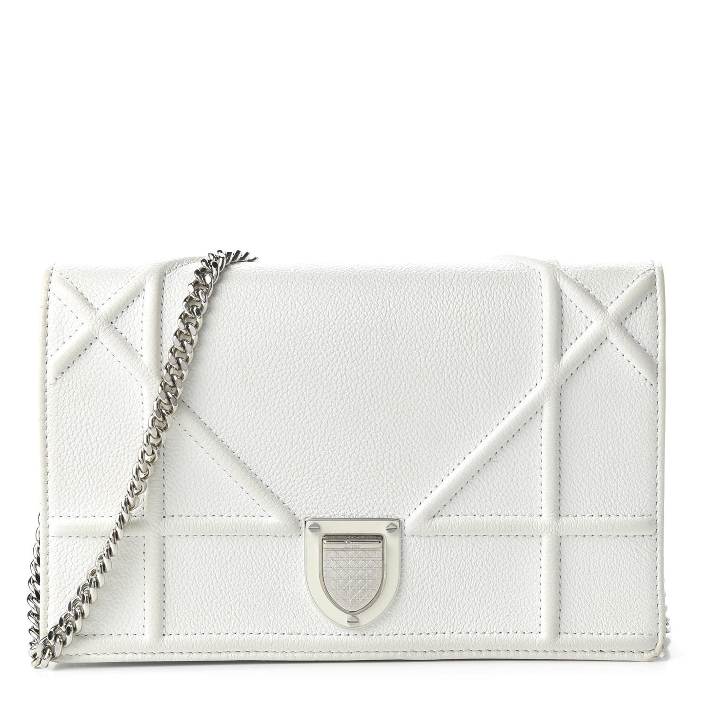 Grained Calfskin Diorama Wallet on Chain Pouch White
