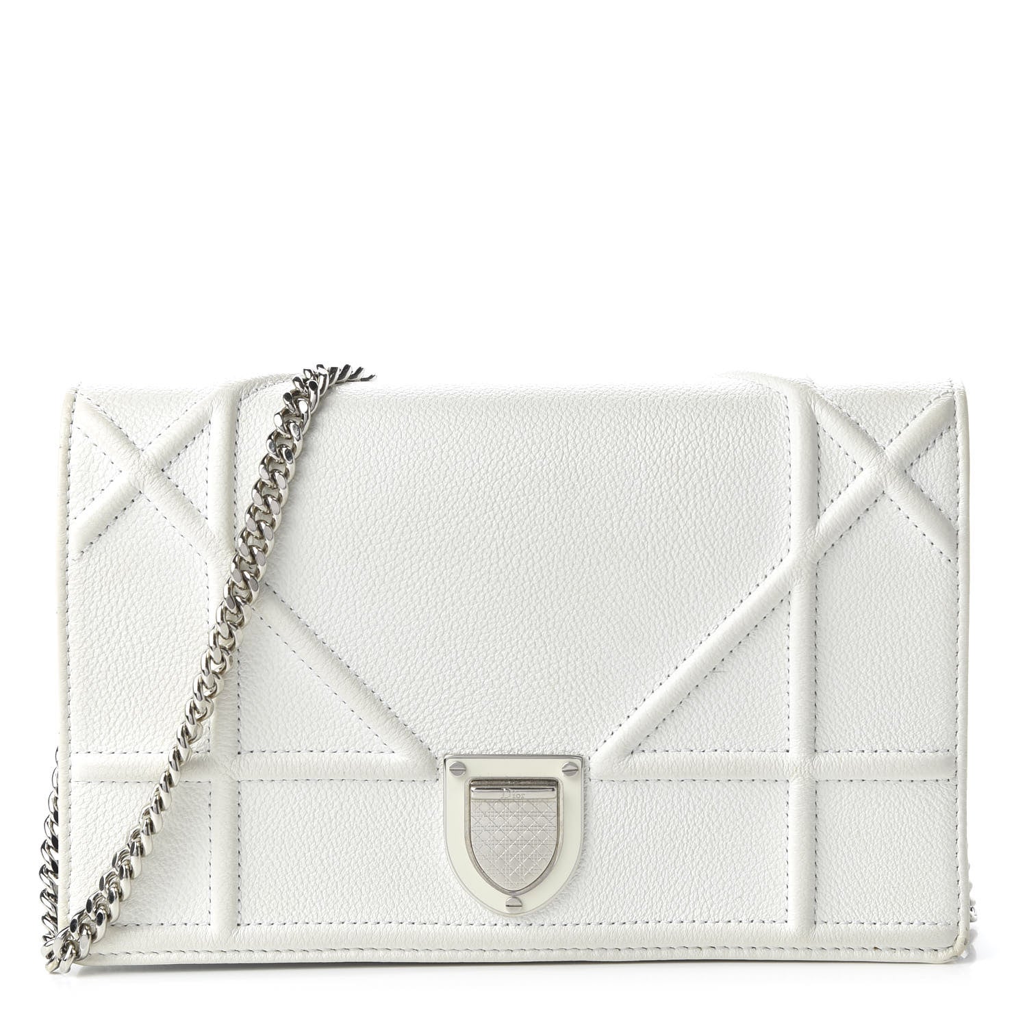 Christian Dior Grained Calfskin Diorama Wallet on Chain Pouch White 2 of 10