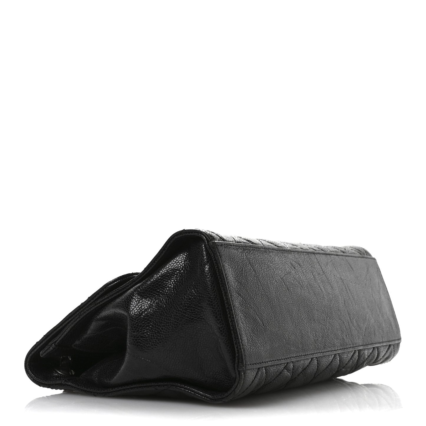 Crumpled Grained Calfskin Jumbo CC Crave Flap Black