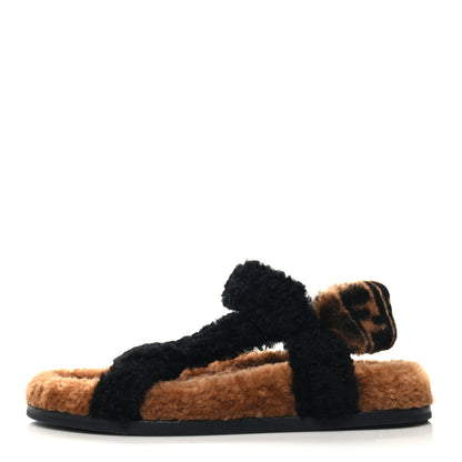 Fendi Shearling FF Fendi Feel Sandals 38 Tobacco Black 1 of 9
