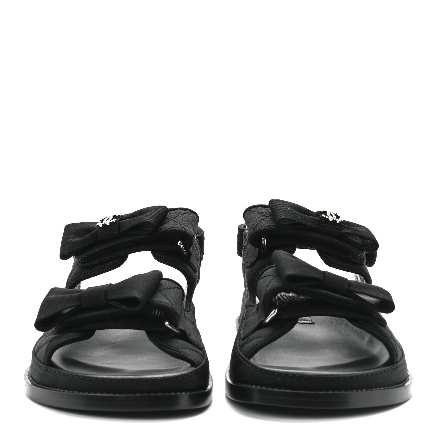 Chanel Grosgrain Quilted Bow Dad Sandals 37.5 Black 2 of 9