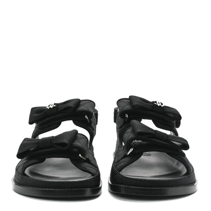 Chanel Grosgrain Quilted Bow Dad Sandals 37.5 Black 2 of 9