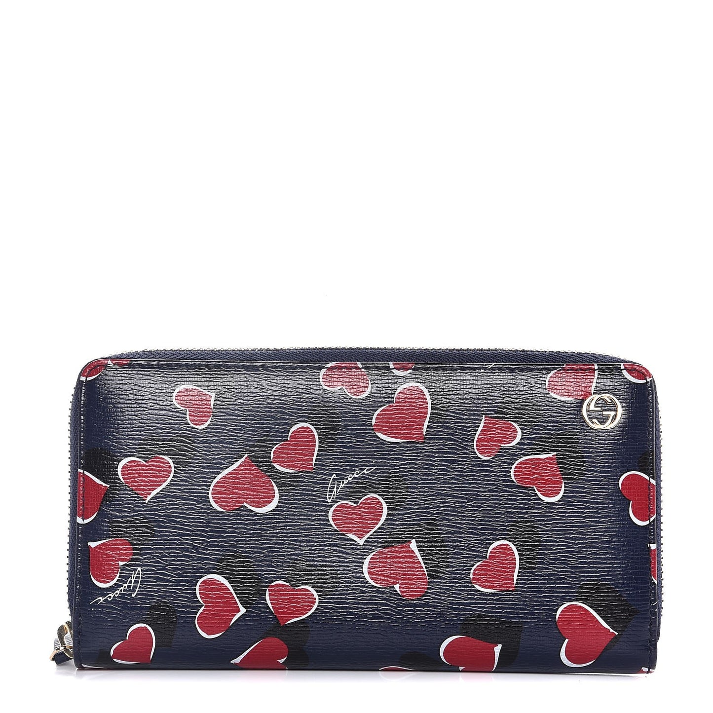 Calfskin Heartbeat Print Zip Around Wallet Blue
