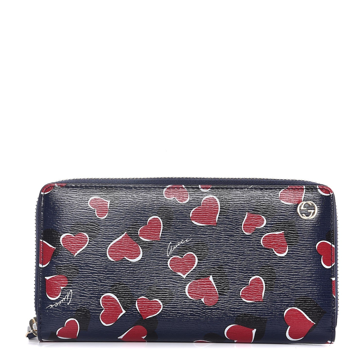 Gucci Calfskin Heartbeat Print Zip Around Wallet Blue 1 of 6