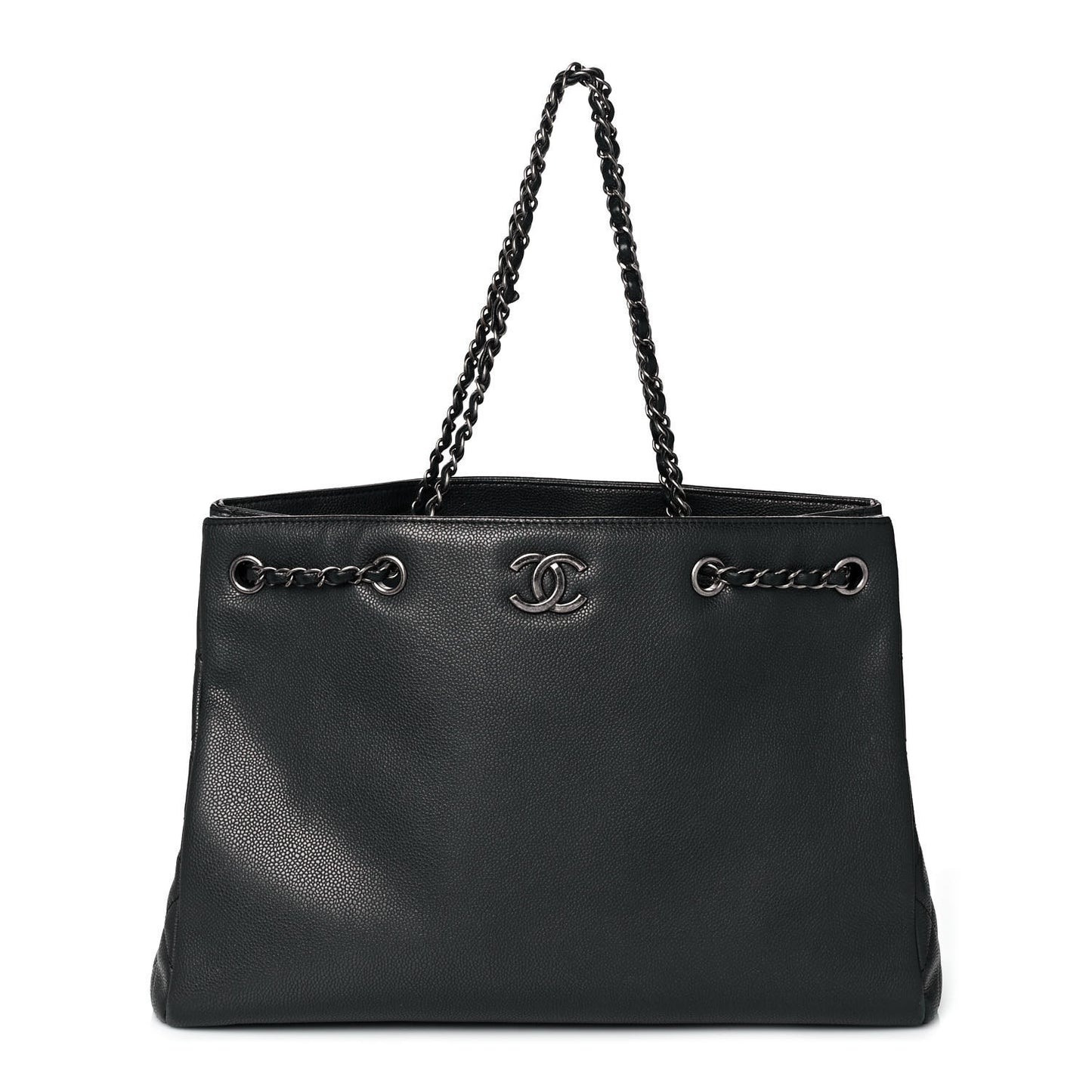 Calfskin Woven Chain Large Shopping Bag Black
