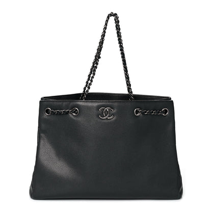 Chanel Calfskin Woven Chain Large Shopping Bag Black 1 of 9