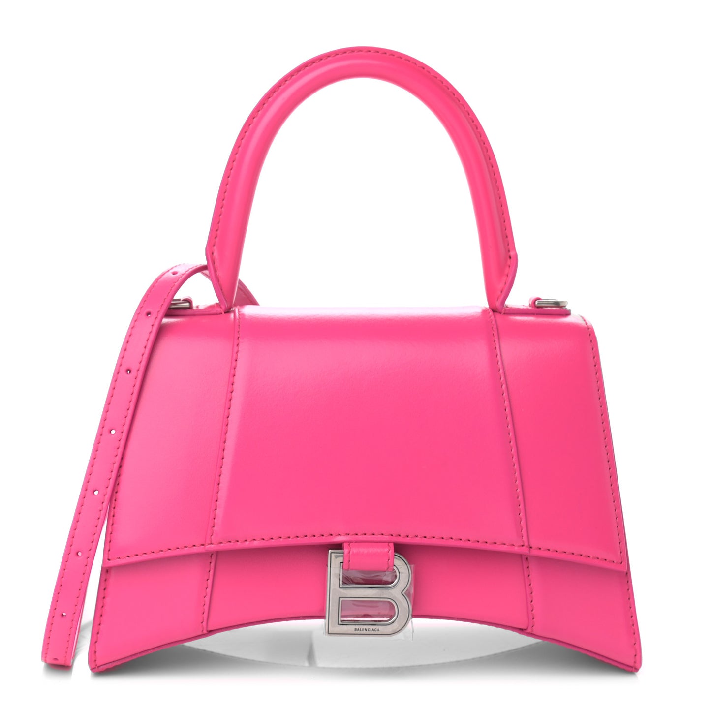 Shiny Box Calfskin Small Hourglass Top Handle Bag Acid Fuchsia