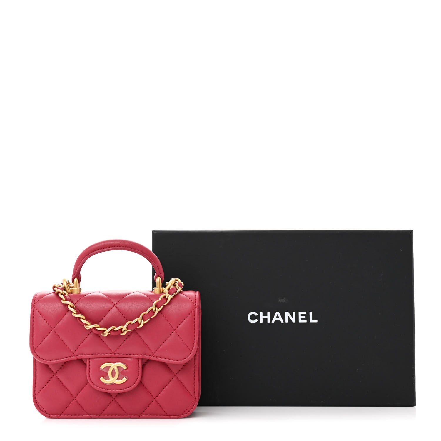 Chanel Lambskin Quilted Top Handle Flap Coin Purse With Chain Dark Pink 12 of 12